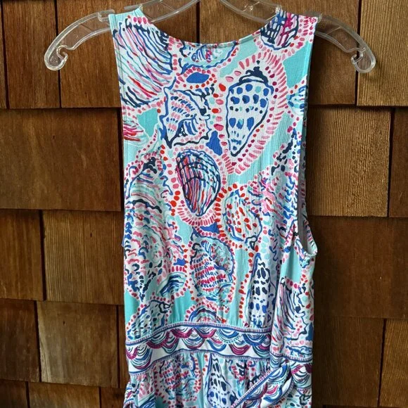 EUC Lilly Pulitzer BELLINA WRAP DRESS Shell Me About It Blue Pink  Women's Large - Picture 8 of 12